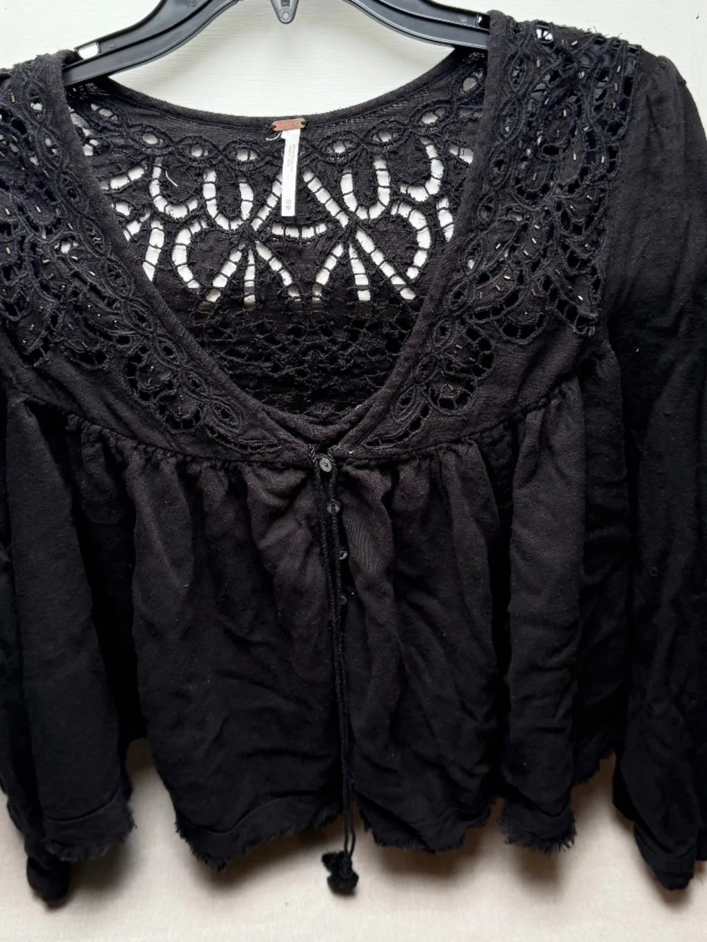 Free People Doin It Right Black Boho Crochet Top XS